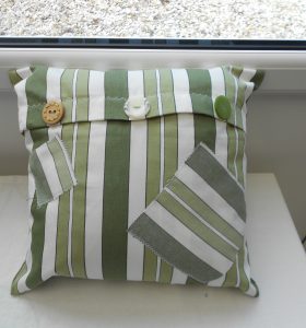 Green Striped Cushion With Buttons