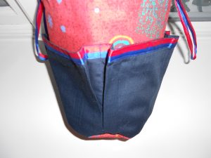 Red and Blue Really Useful Craft Bag - Close Up Of Navy Pocket With Ribbon