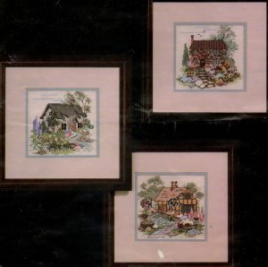 Three Cottage Cross Stitch Kit - Close Up - Janlynn