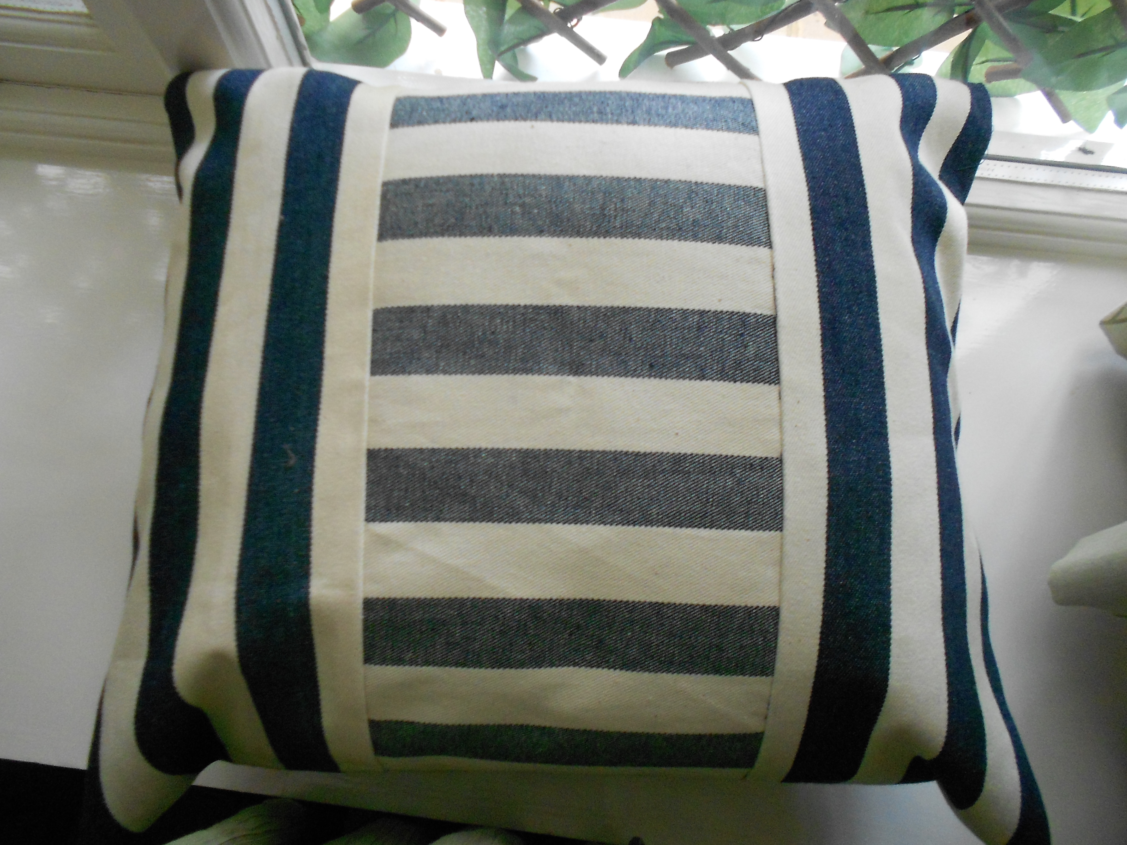 Blue Stipped Cushion Plain Back View