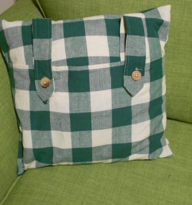 Green Checked Cushion With Tabs