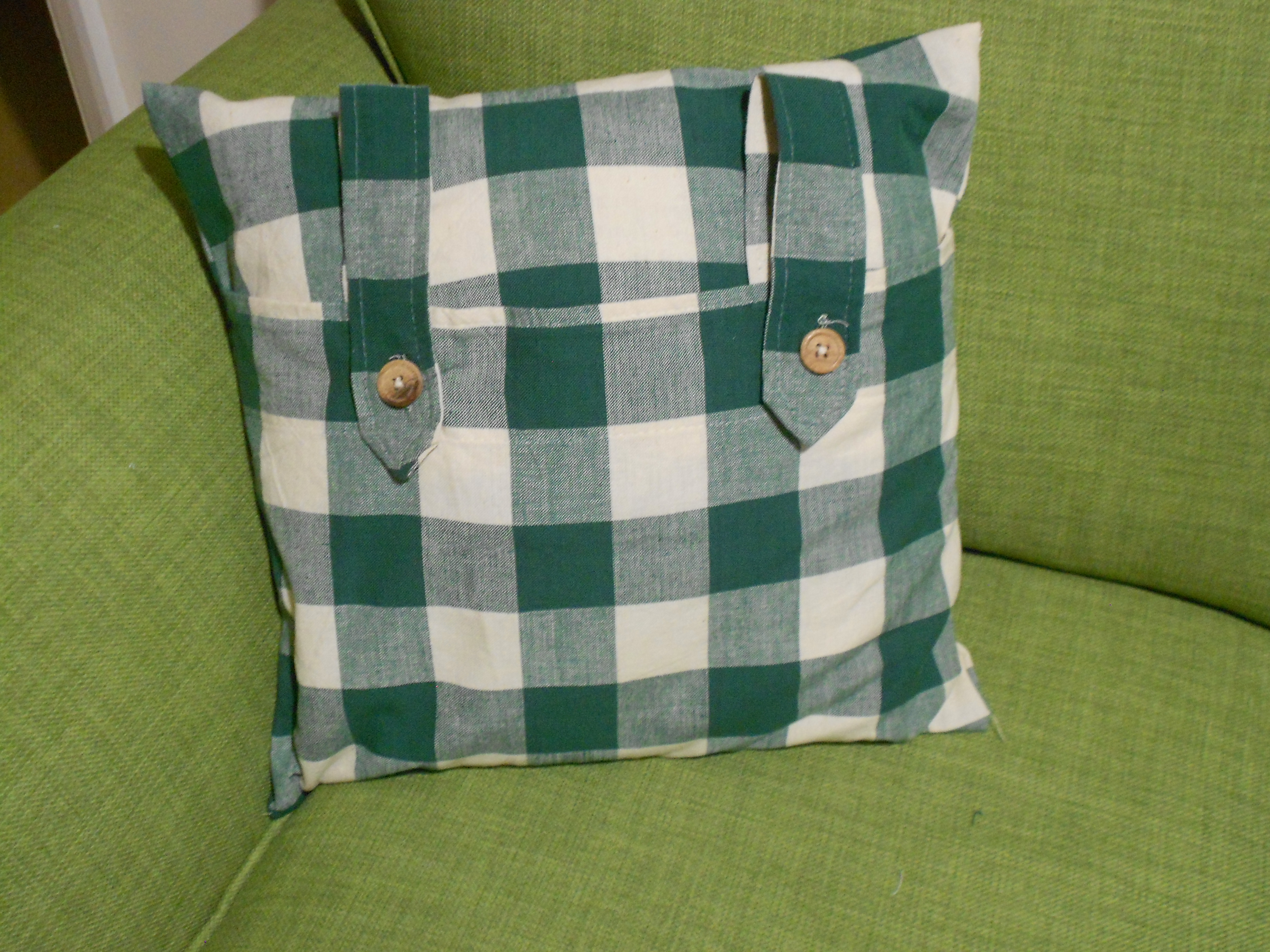 Green Checked Cushion With Tabs